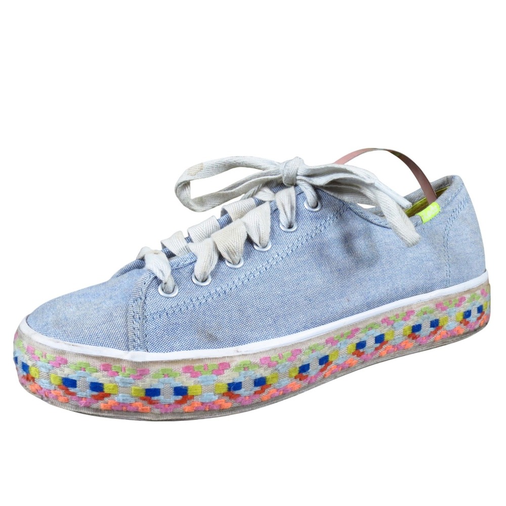 Keds Triple Kick Women 7.5 Cornflower Blue Chambray Platform Sneakers Aztec